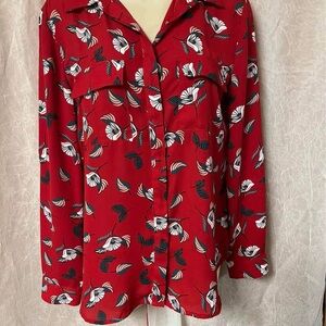 LOFT Red floral Long Sleeve Button Down Shirt
